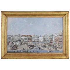 Early 19th Century Italian Gouache a Square from Naples, circa 1806-1810