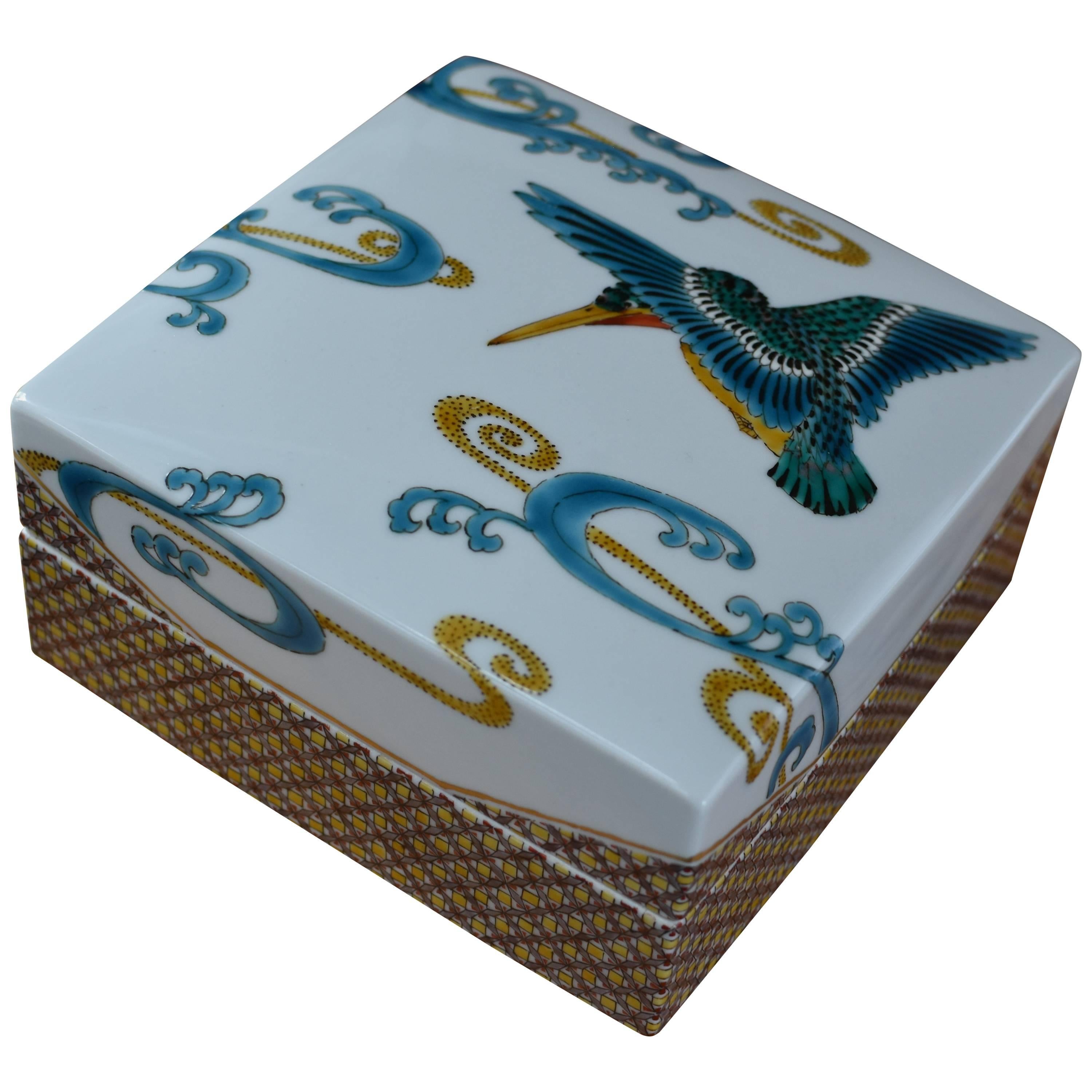 Blue White Porcelain Box by Japanese Master Artist
