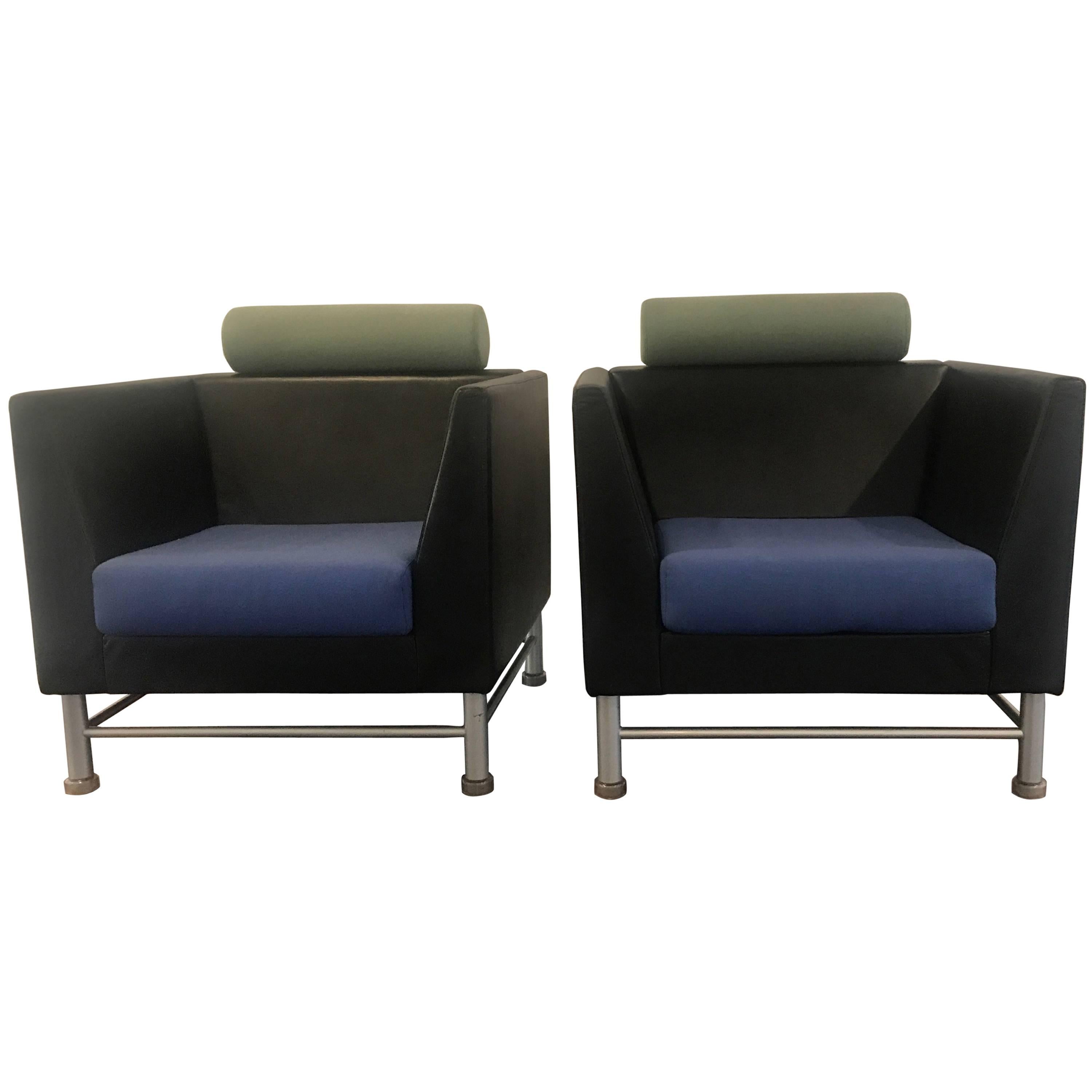 Ettore Sottsass Knoll East Side Chairs 1980s Leather