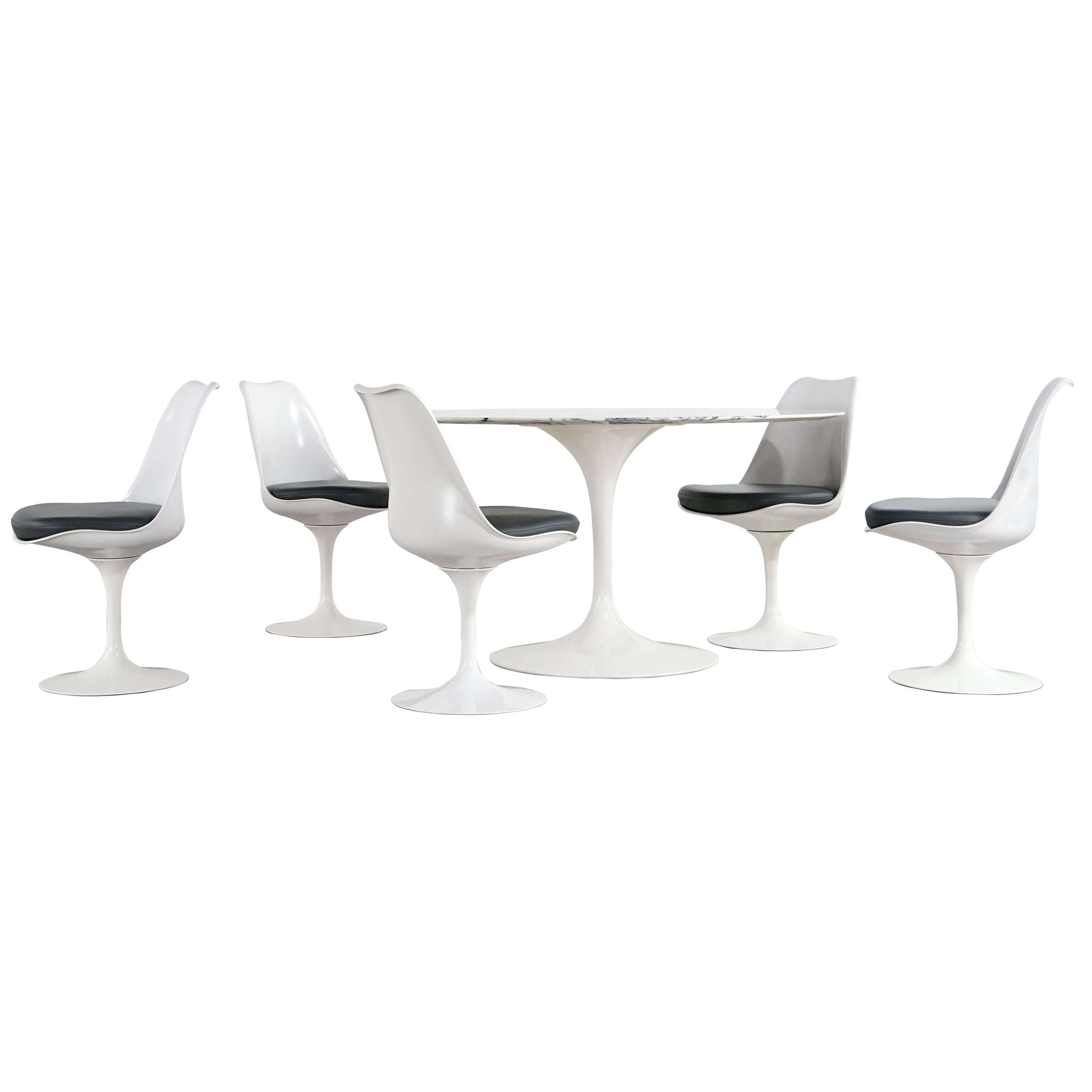 Eero Saarinen, Set of Five Swivel Tulip Chairs, Leather-Knoll International