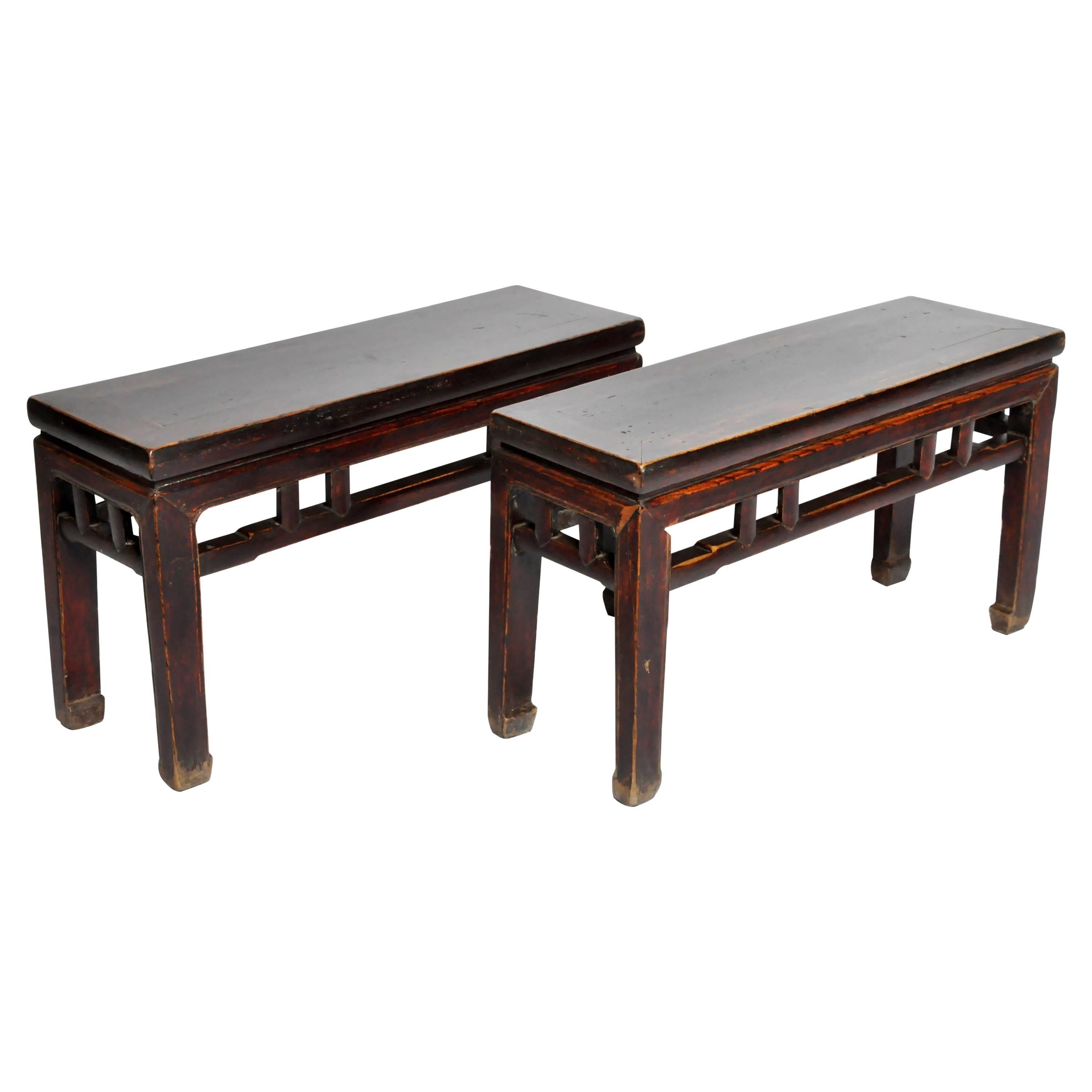 Qing Dynasty Rectangular Chinese Bench with Original Lacquer