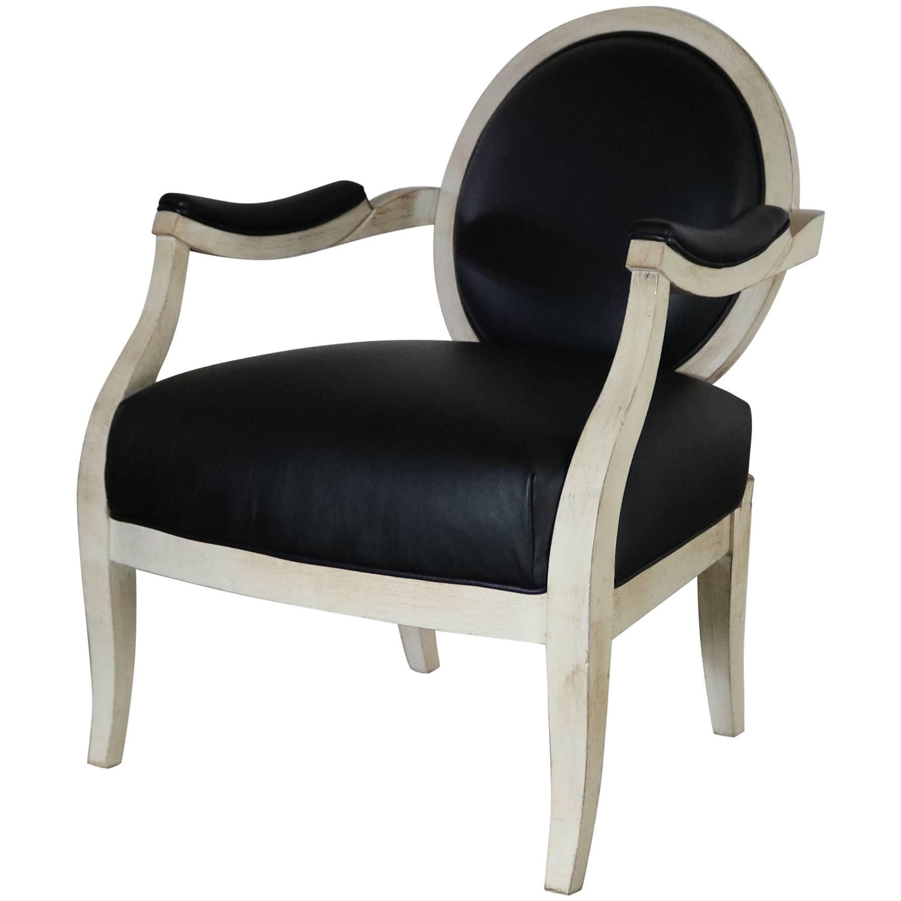 Black and Antique White Transitional Fauteuil Open-Arm Side or Accent Chair