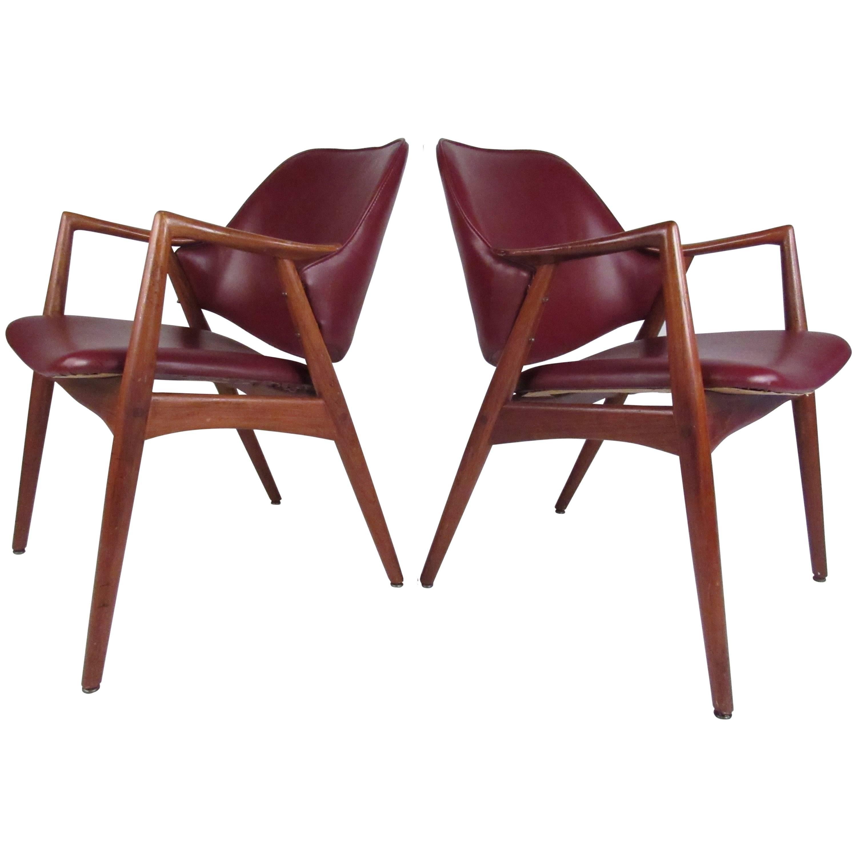 Pair of Mid-Century Barrel Back Teak Armchairs in the Style of Erik Kirkegaard