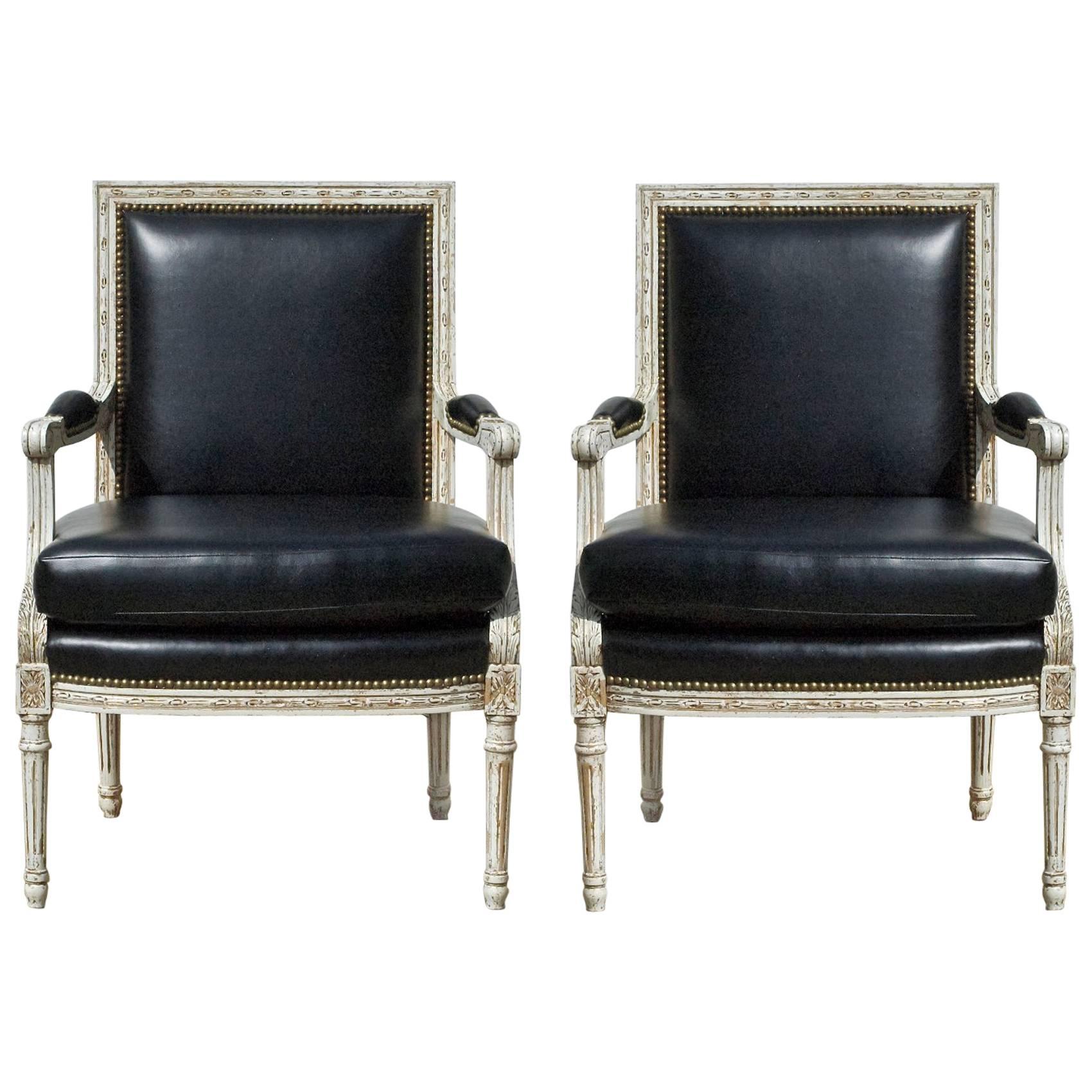 Vintage Louis XVI Style Armchairs in Black and White