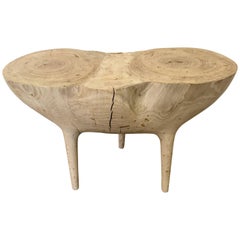 Bleached Ash Contemporary Hand-Carved Side Table