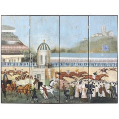 Large Four-Panel Hand-Painted Screen