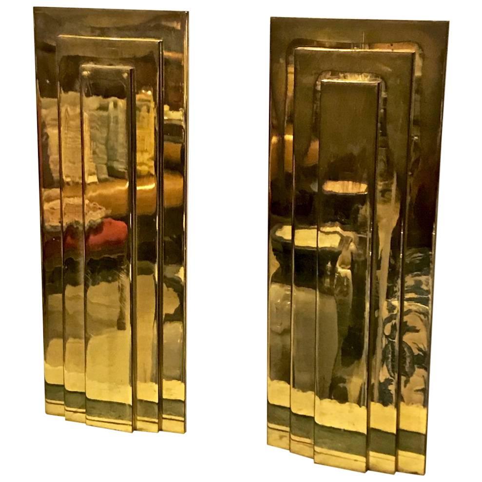Pair of French Moderne Solid Brass Andirons