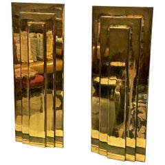 Vintage Pair of French Moderne Solid Brass Andirons