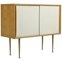 Mid-Century High Sideboard 1950s Minimalist France Sliding Doors and Brass Legs