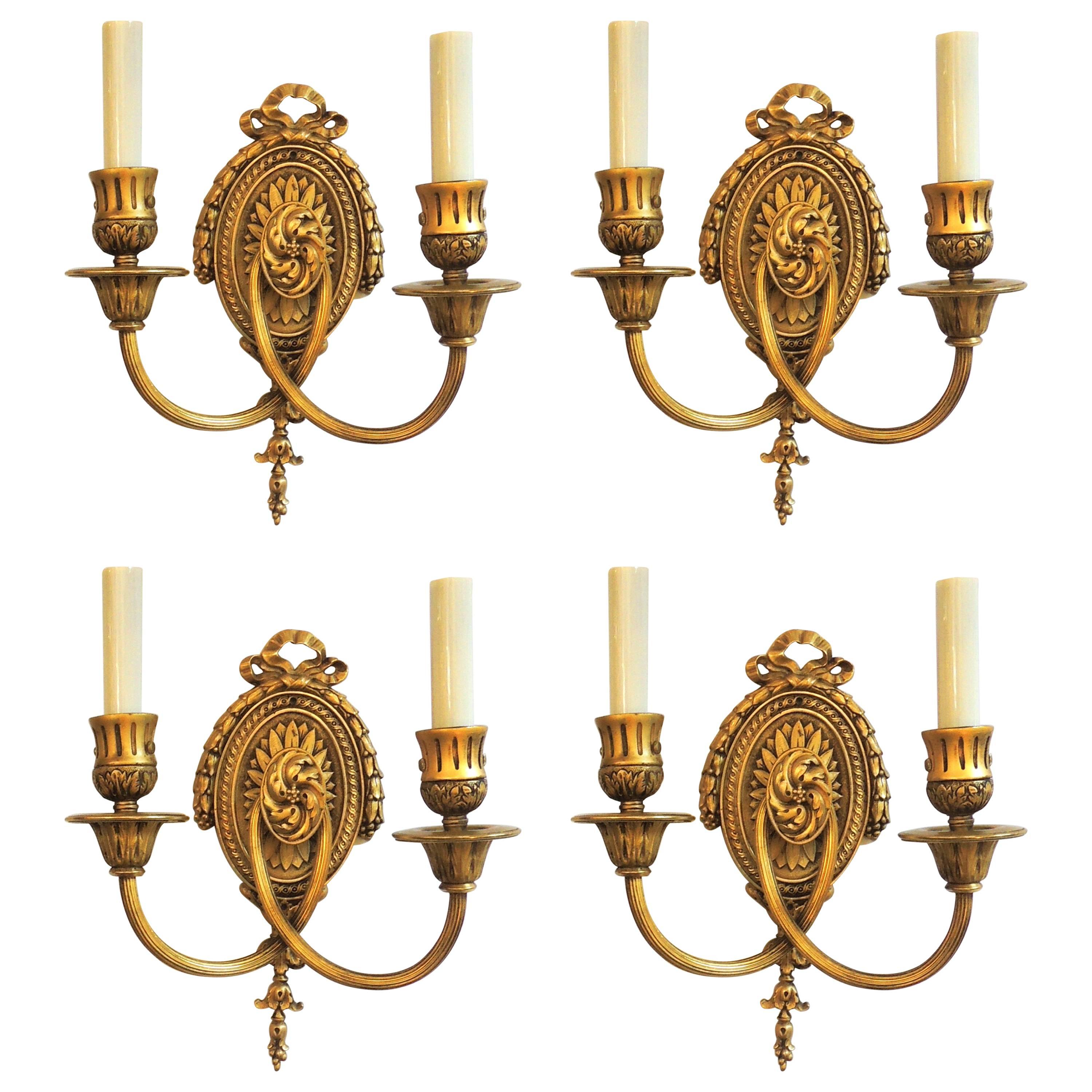 Wonderful Set Four French Bronze Caldwell Neoclassical Regency Two-Arm Sconces
