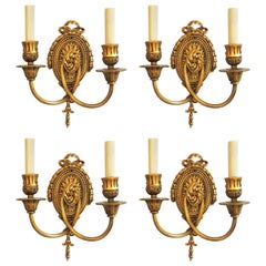 Wonderful Set Four French Bronze Caldwell Neoclassical Regency Two-Arm Sconces