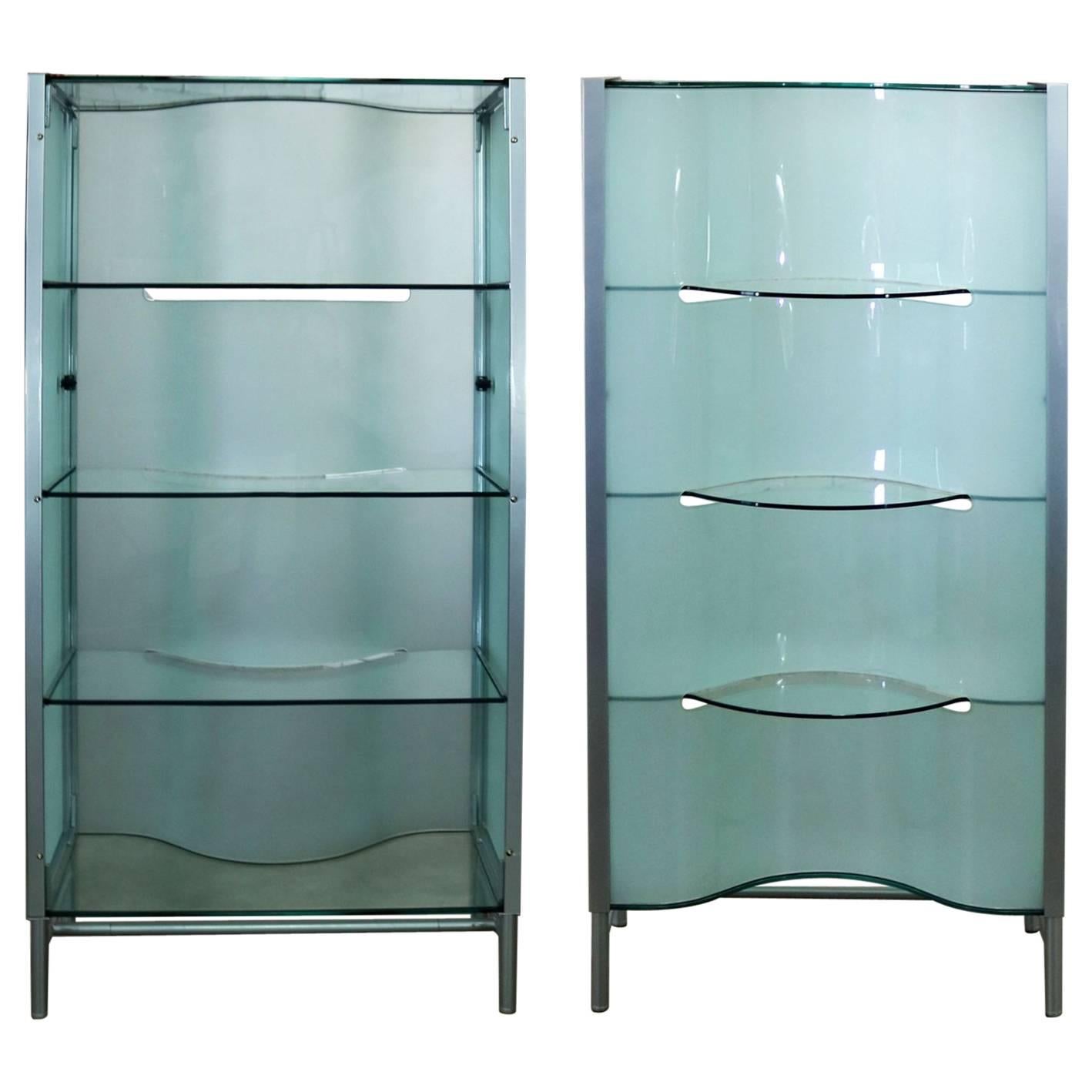 Dual Sided Glass and Metal Enclosed Display Vitrine Étagère Cabinet Room Divider