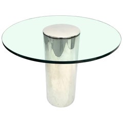 Chrome Polished Stainless Steel Cylinder Base Game or Center Table, USA, 1970s