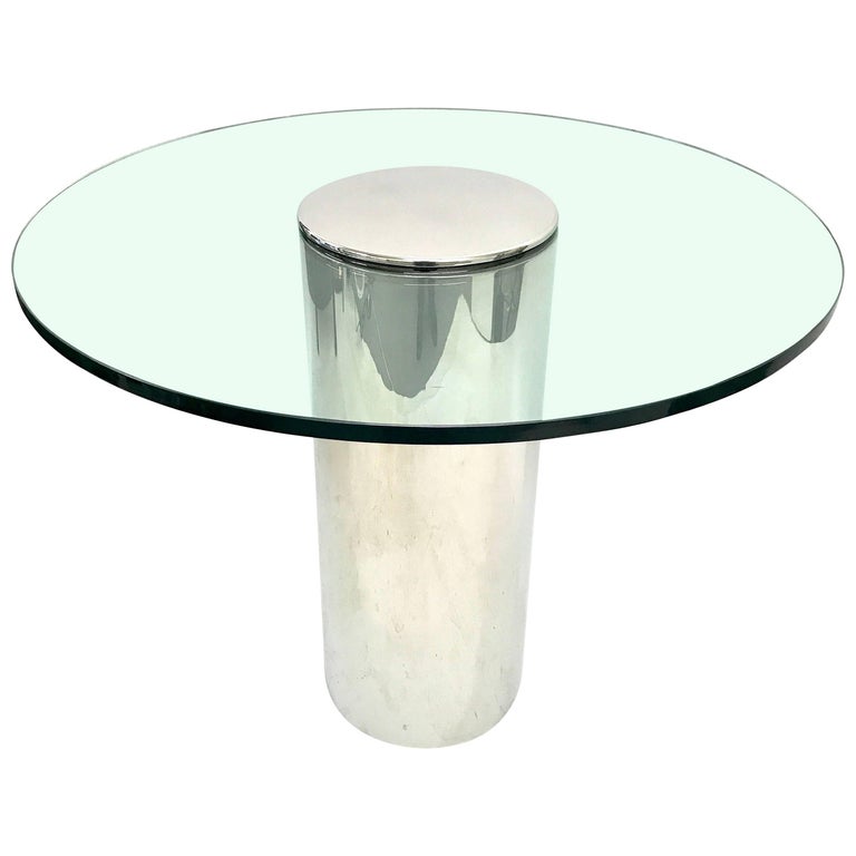 Chrome Polished Stainless Steel Cylinder Base Game or Center Table, USA, 1970s For Sale