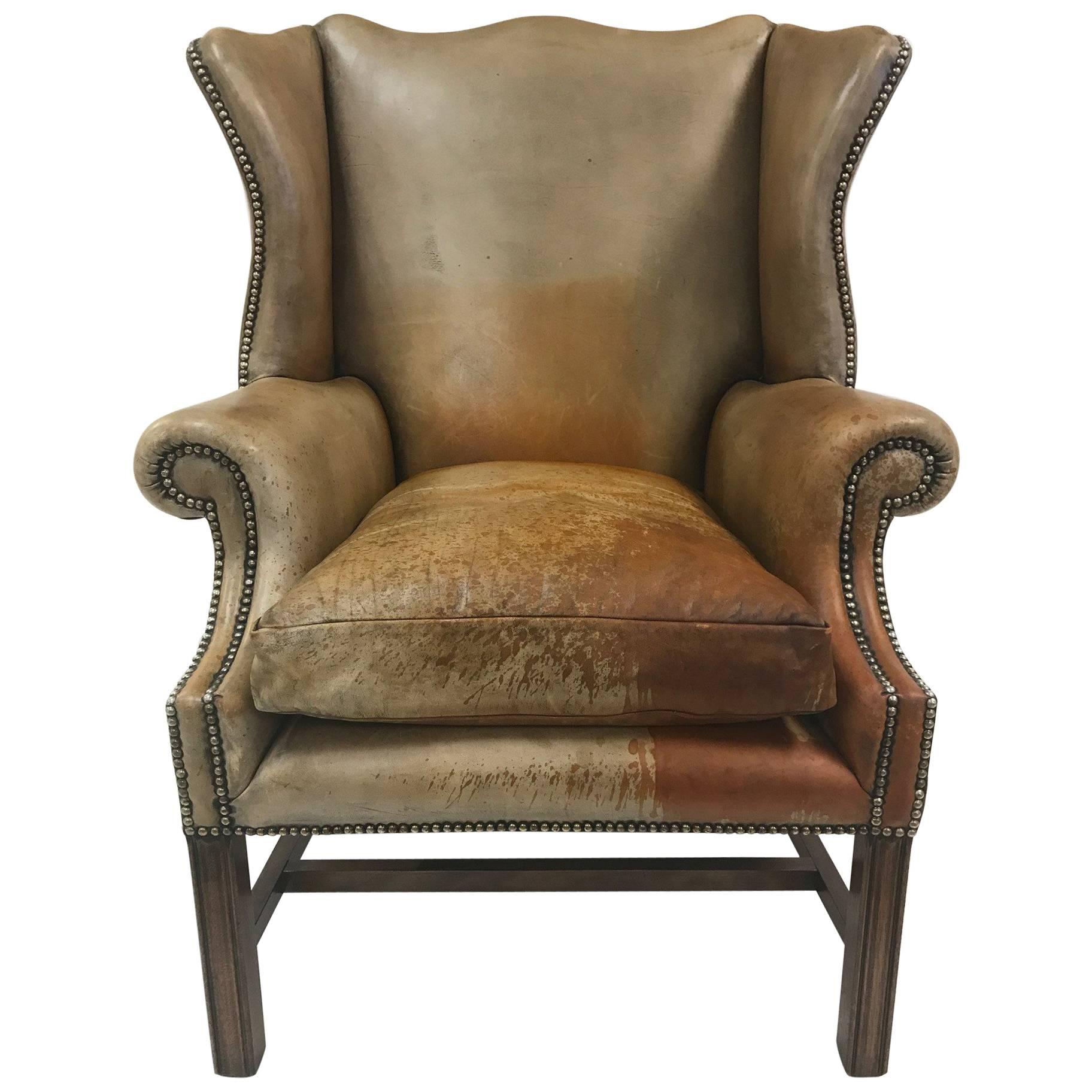 Vintage Leather Wingback Chair For Sale at 1stdibs