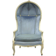 Vintage French Provincial Louis XV Style Upholstered Canopy Porter Hood Chair