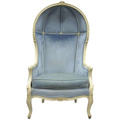 Vintage French Provincial Louis XV Style Upholstered Canopy Porter Hood Chair