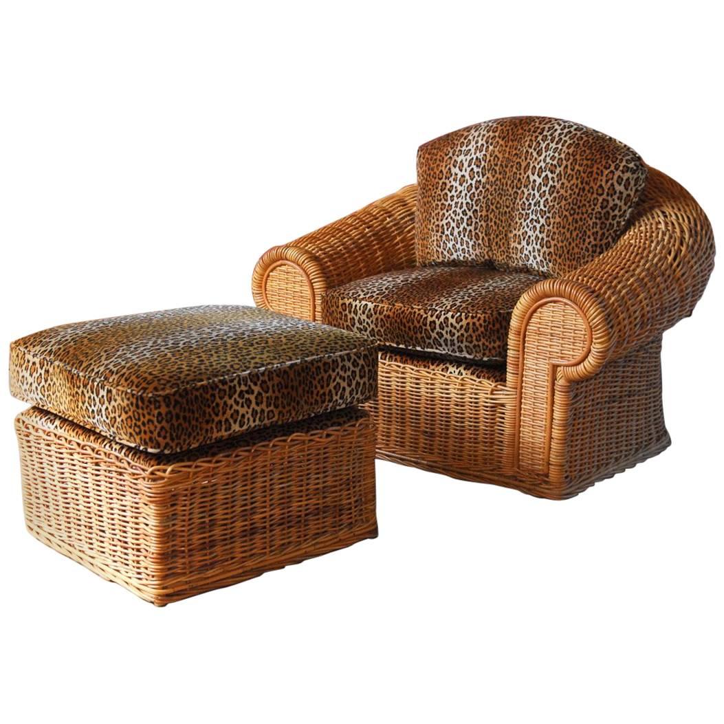 Michael Taylor Inspired Wicker Armchair with Scalamandre Style
