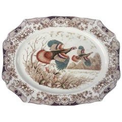 Vintage English Transferware Large Turkey Platter, Flying Turkeys by Johnson Brothers