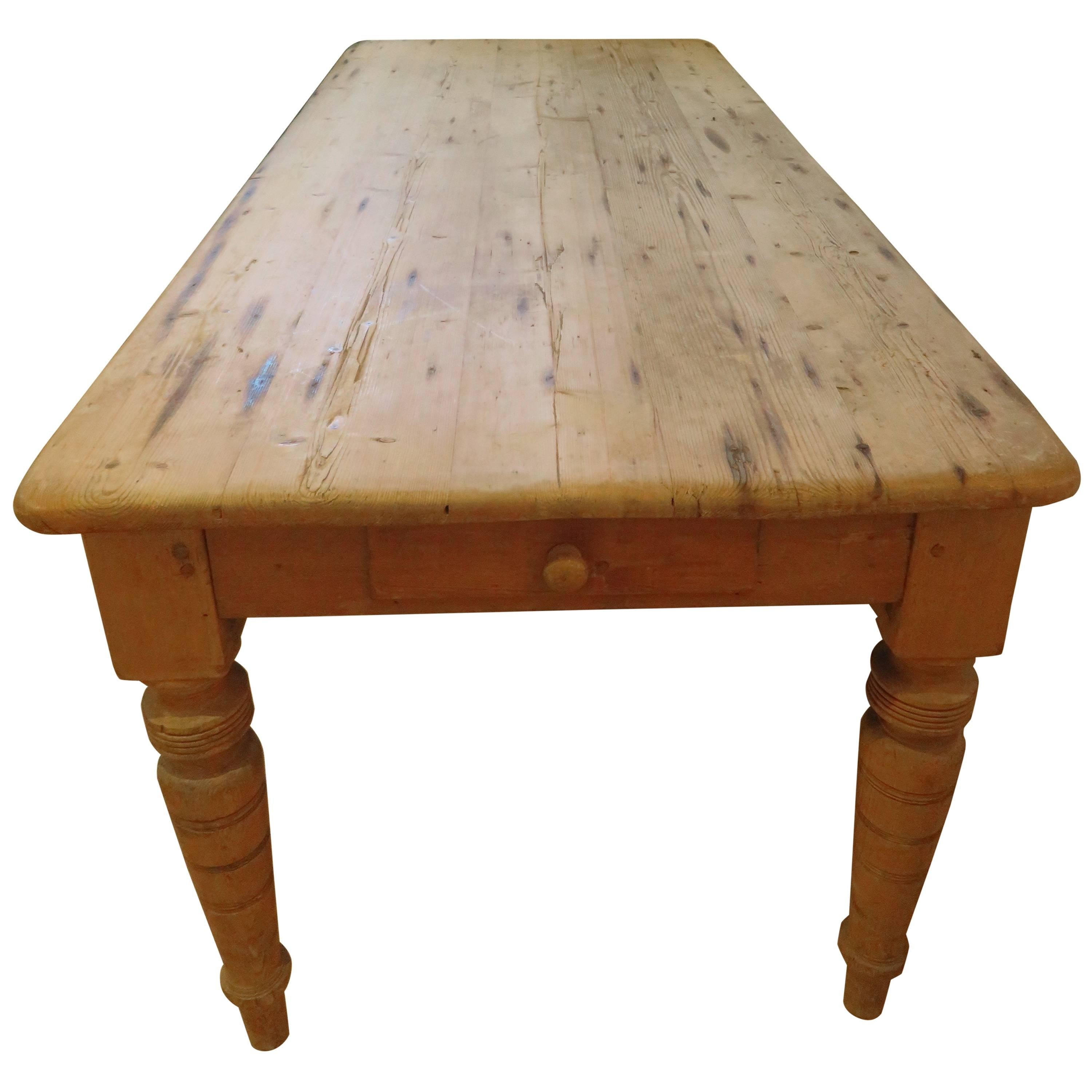 Large New England Antique Country Pine Dining Table or Desk