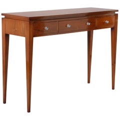 Midcentury French Walnut Three-Drawer Console