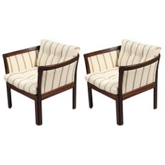 Vintage 1960s Illum Vikkelso Danish Plexus Easy Chairs in Mahogany and White Fabric