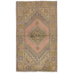 Retro Turkish Oushak Accent Rug with French Provincial Style, Small Accent Rug