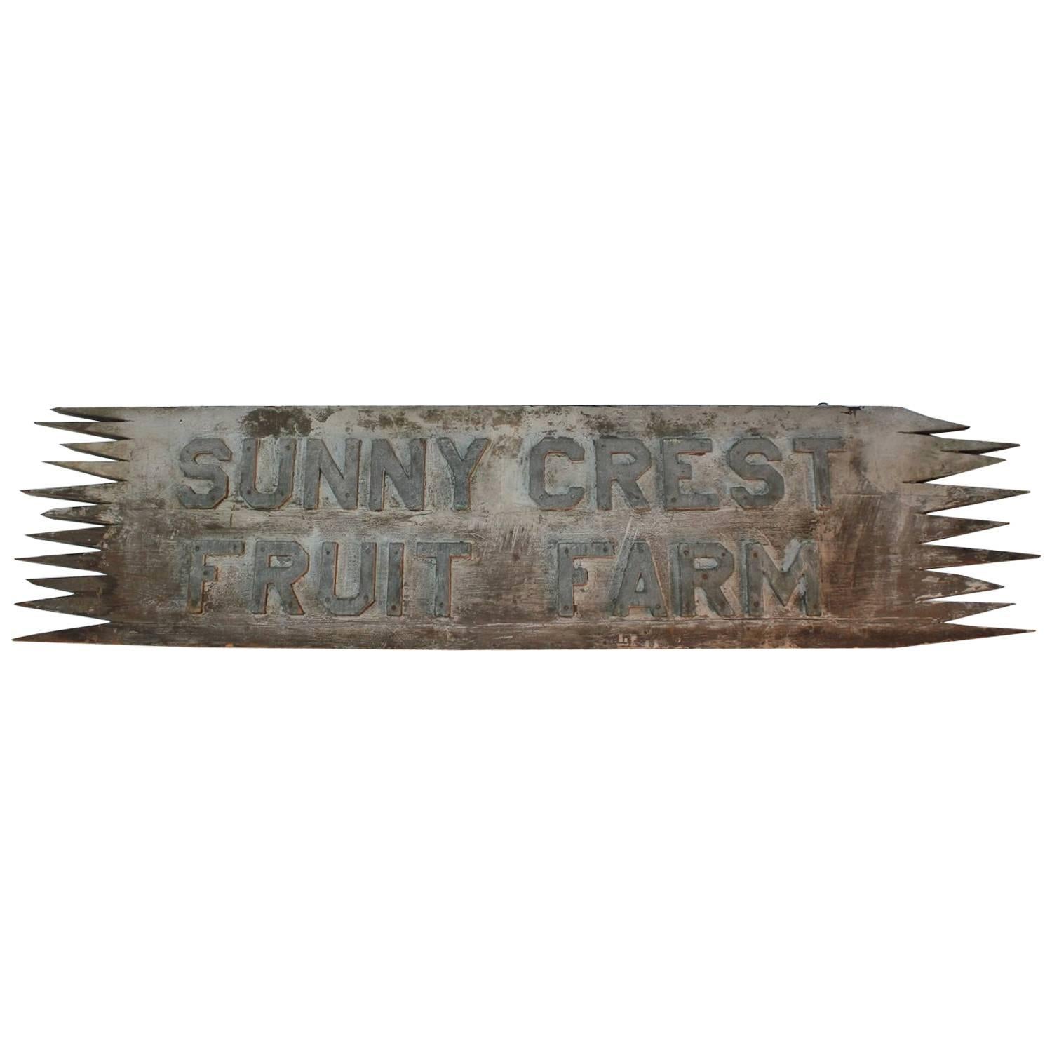 Antique Double-Sided Handmade Wood Sign "Sunny Crest Fruit Farm"