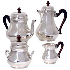 Puiforcat French Sterling Silver Tea Pot, Coffee Pot, Sugar Pot, Creamer