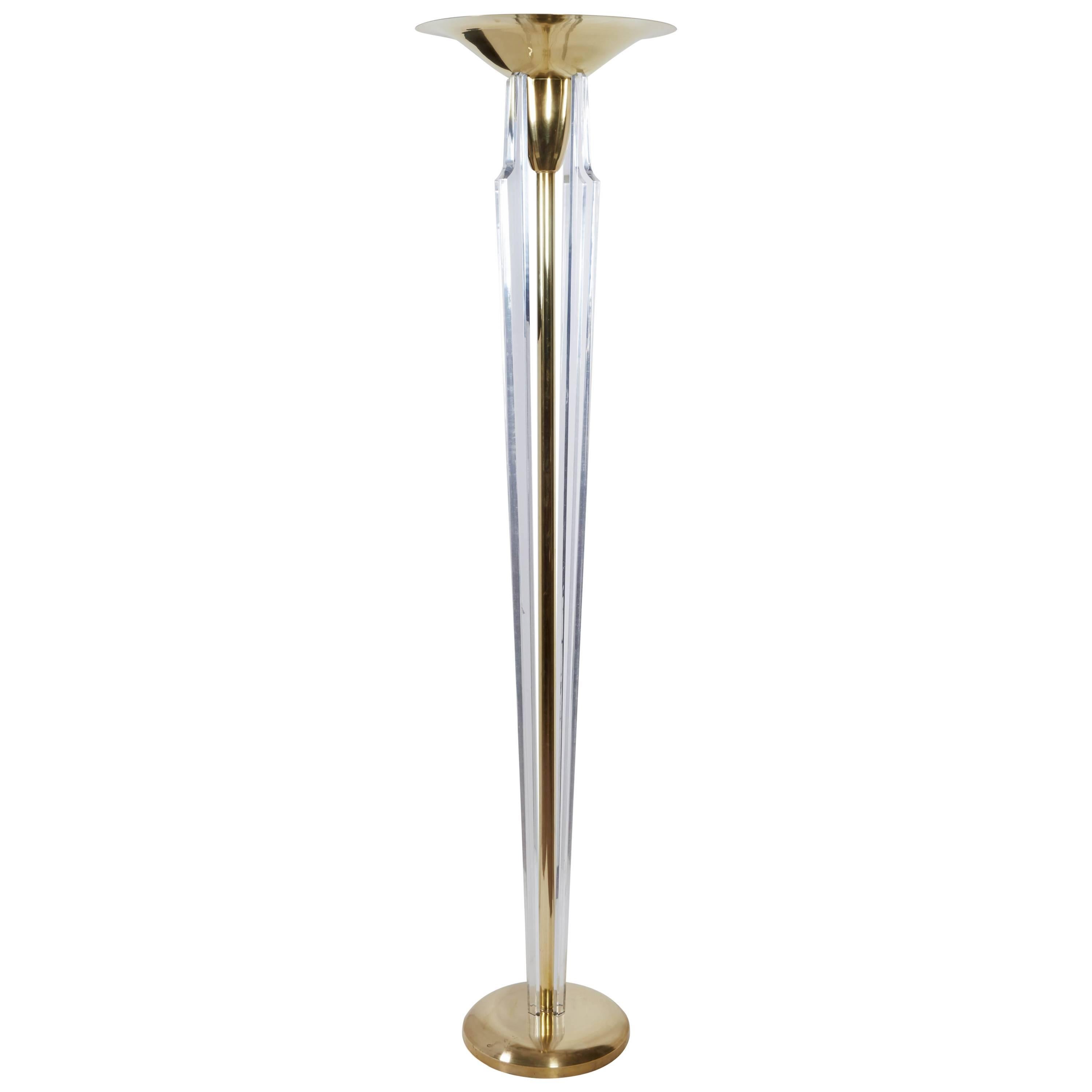 Italian Brass and Lucite Torchere/ Standing Lamp