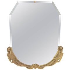 French Bronze Bevelled Mirror with Stylized Nude Women Surround