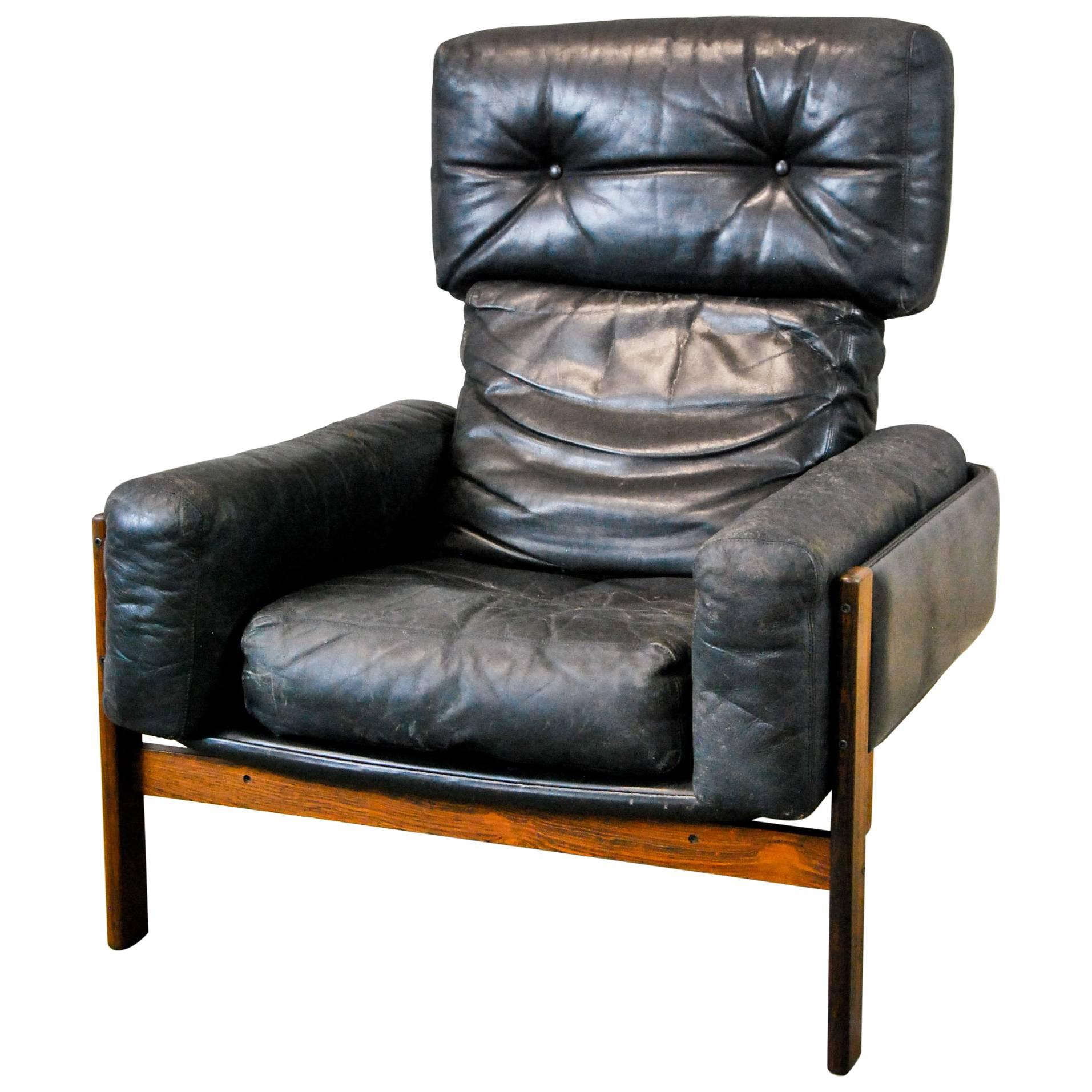 1960 Leather Rosewood Lounge Chair by Sven Ivar Dysthe for Dokka Mobler