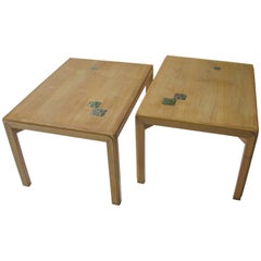 Vintage Pair of Ed Wormley for Dunbar Mahogany End Tables with Natzler Tiles