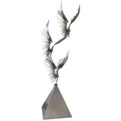 1970s C. Jere "Birds in Flight" Welded Metal and Chrome Sculpture