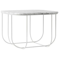 Cage Side Table by Form Us with Love, White Metal Frame with White Marble Top