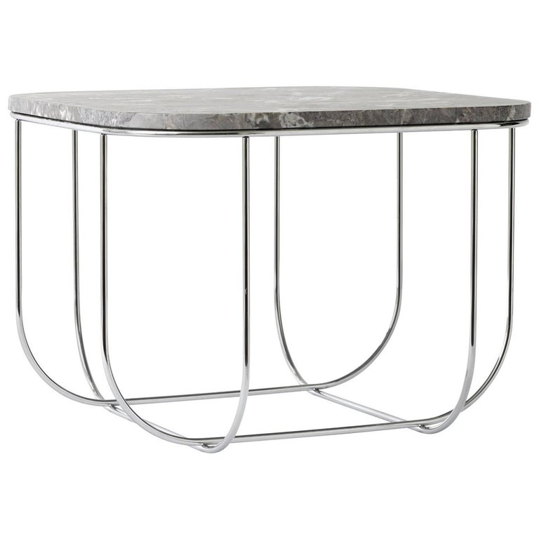 Cage Side Table by Form Us with Love, Chrome Metal Frame with Grey