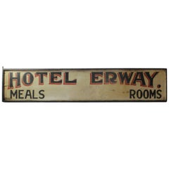 Antique Double-Sided Hand-Painted Wood "Hotel Erway" Board