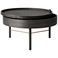 Turning Table by Theresa Arns, Coffee Table with Storage in Dark Oak and Brass