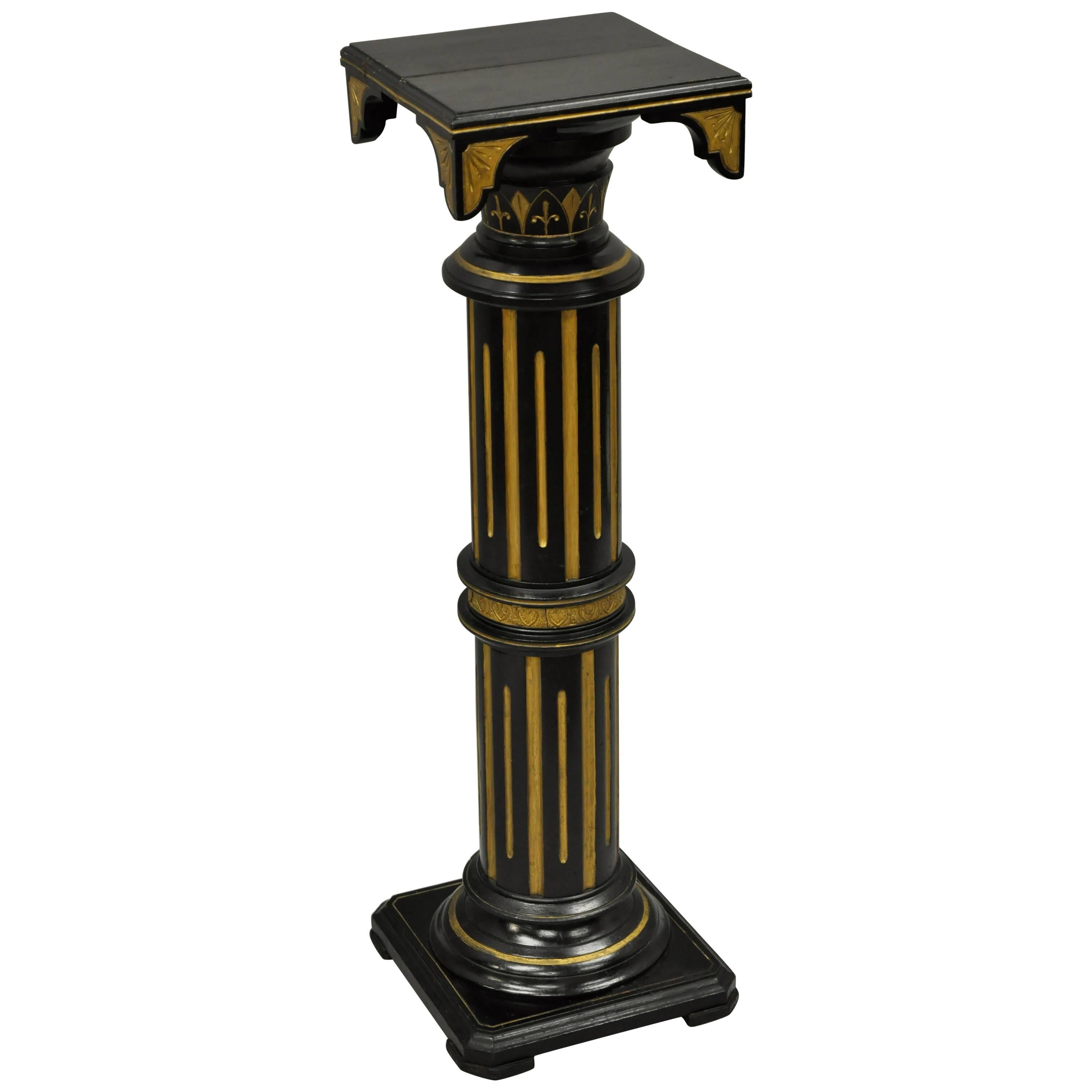Victorian Aesthetic Column Pedestal Plant Stand Black and Gold Herter Brothers