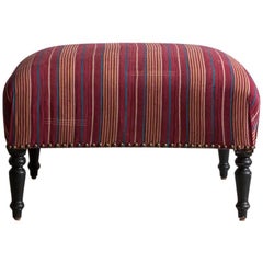 French Foot Stool Newly Upholstered in Tribal African Fabric 1