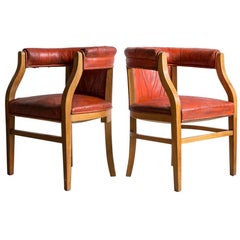 Captain Pull Up Chairs Upholstered in Red Distressed Leather