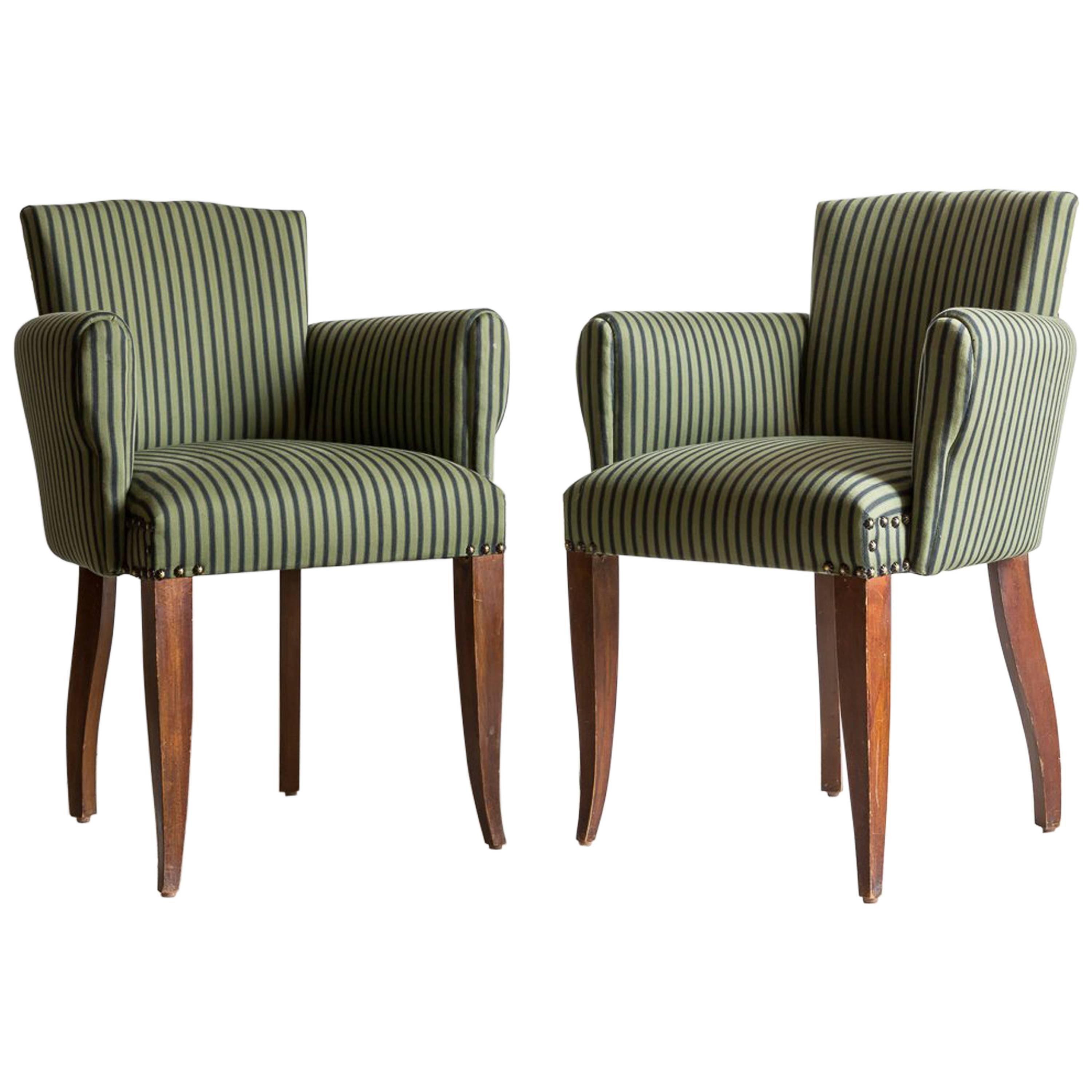 Pair of Captain Pull Up Chairs from Italy Upholstered in Howe Striped Fabric
