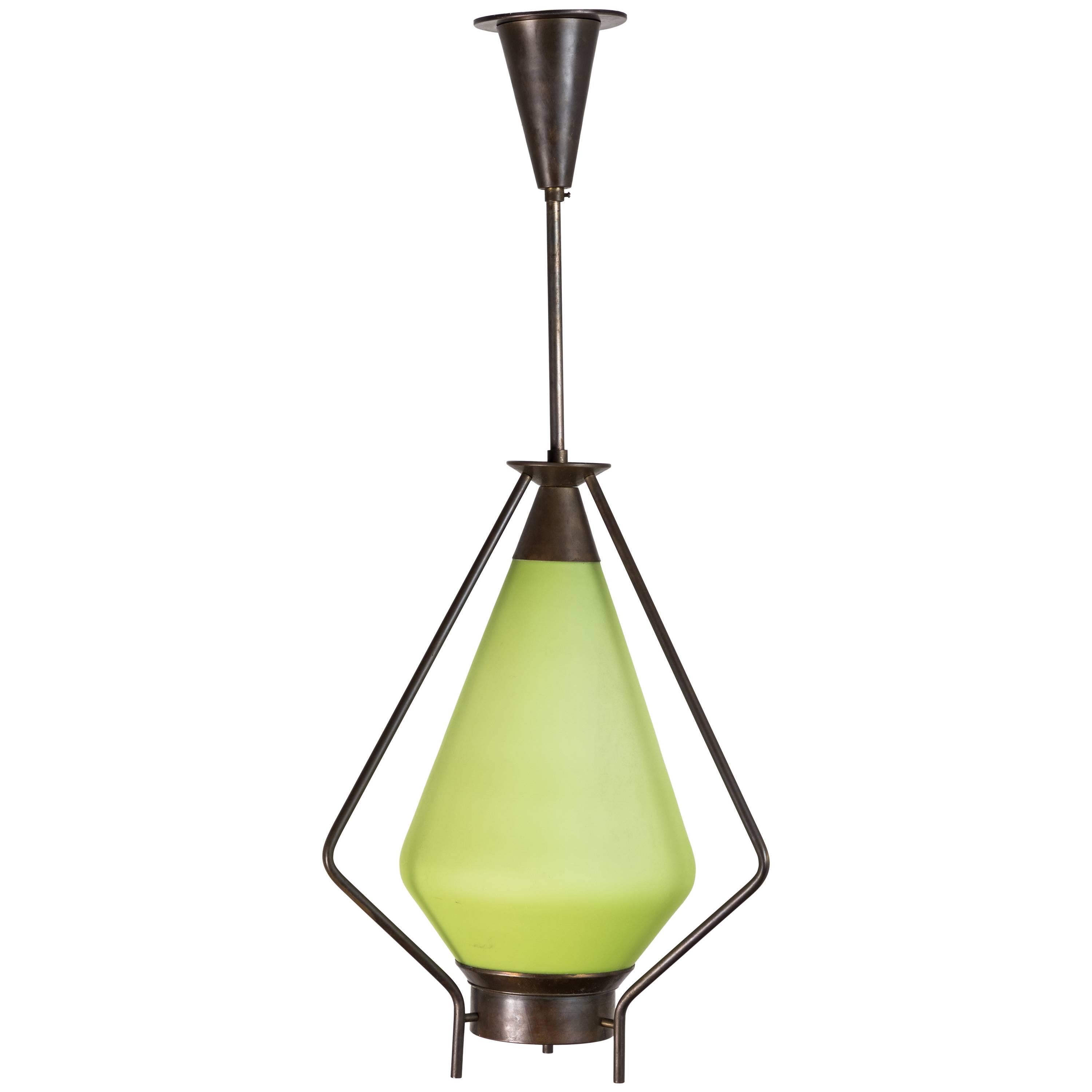 Midcentury Green Glass Pendant For Sale