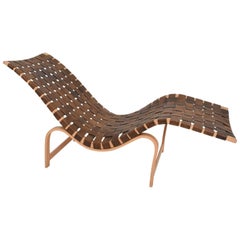 Danish Modern Chaise Longue by Bruno Mathsson Leather and Birch