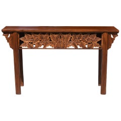 Asian Console Table with Foliage Carvings, Hand Carved