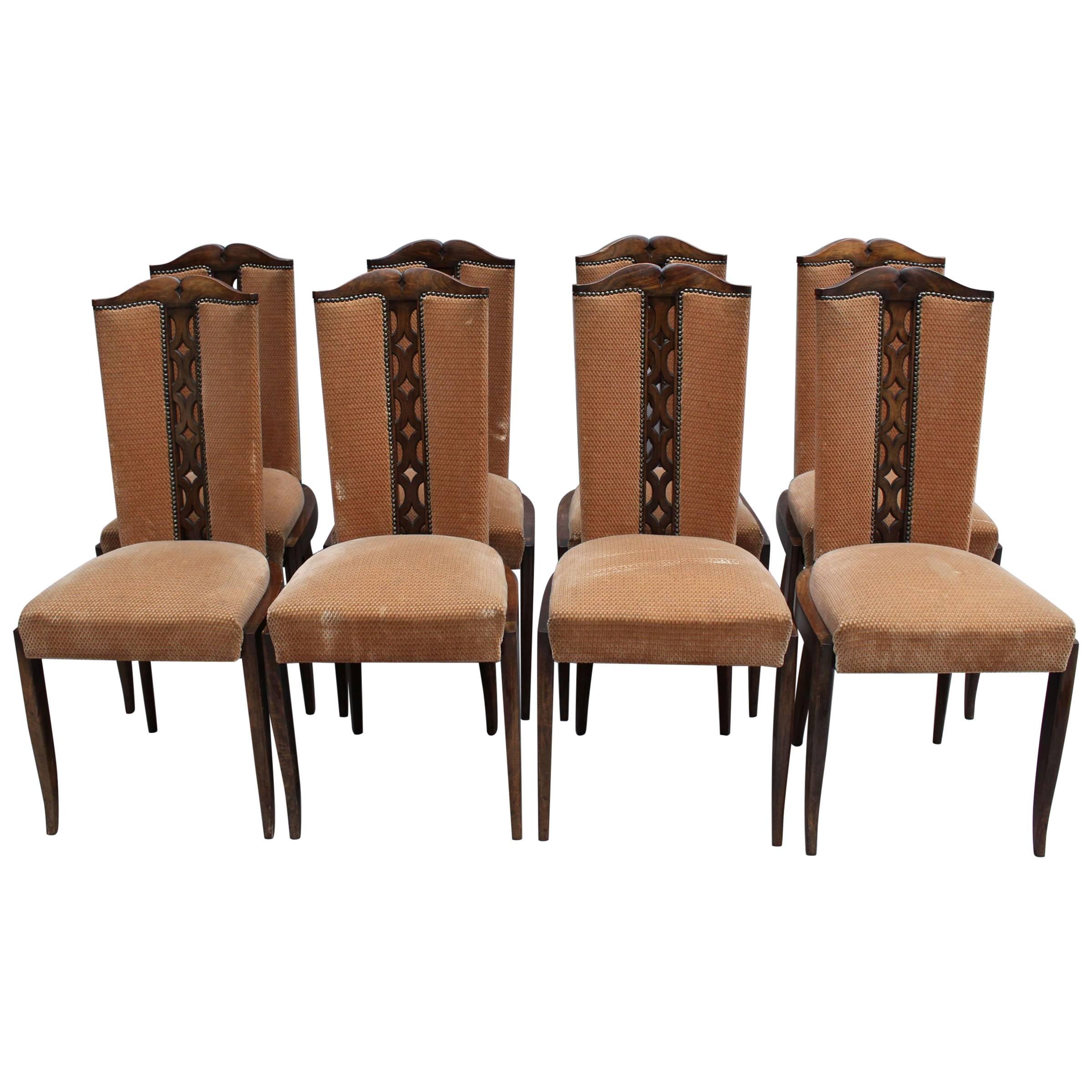 Set of 8 Fine French Art Deco Dining Chairs