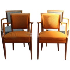 2 pairs of Fine French Art Deco Beechwood Bridge Armchairs