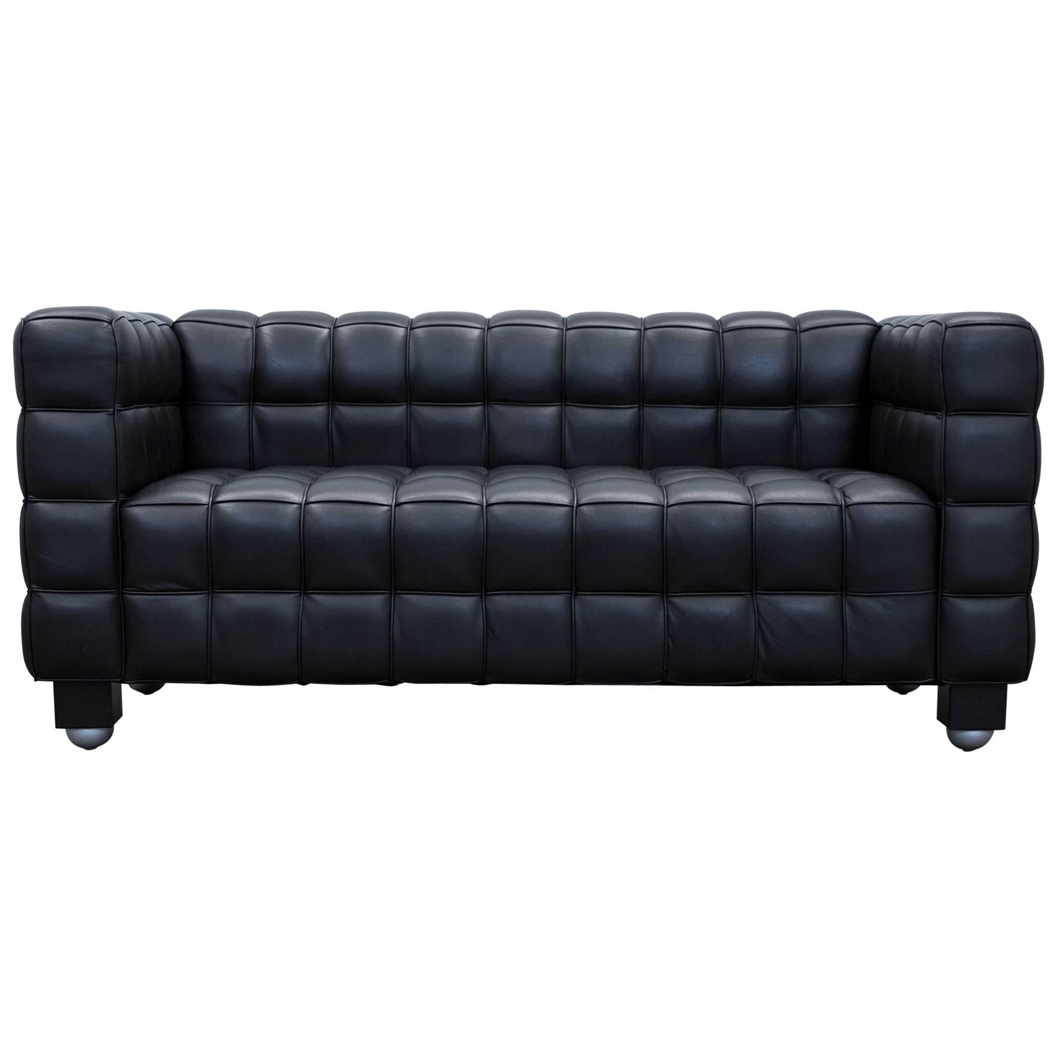 Wittmann Kubus Designer Sofa Leather Black Two-Seat Couch Modern