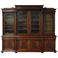 Walnut Break Front Bookcase, circa 1880