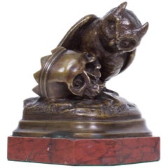 Antique Bronze Sculpture Jean-Baptiste Clesinger "Rien" Owl & Skull, circa 1850